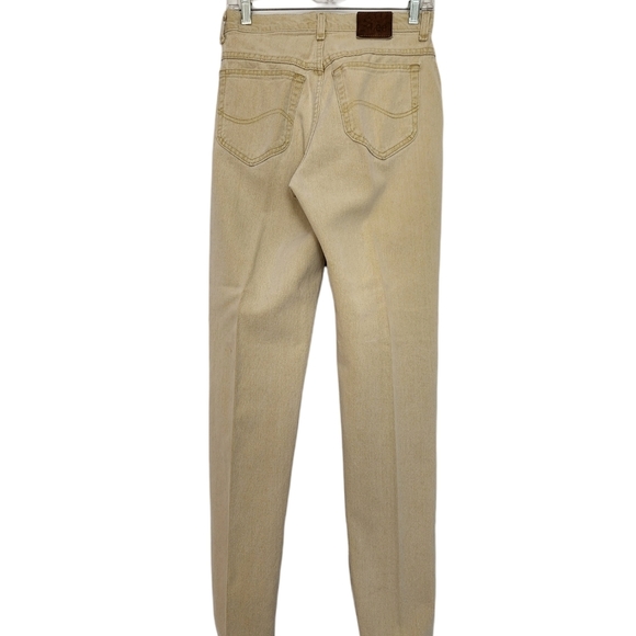 Vintage Lee Riveted yellow 5 pocket jeans SZ 8 Long - Picture 2 of 6